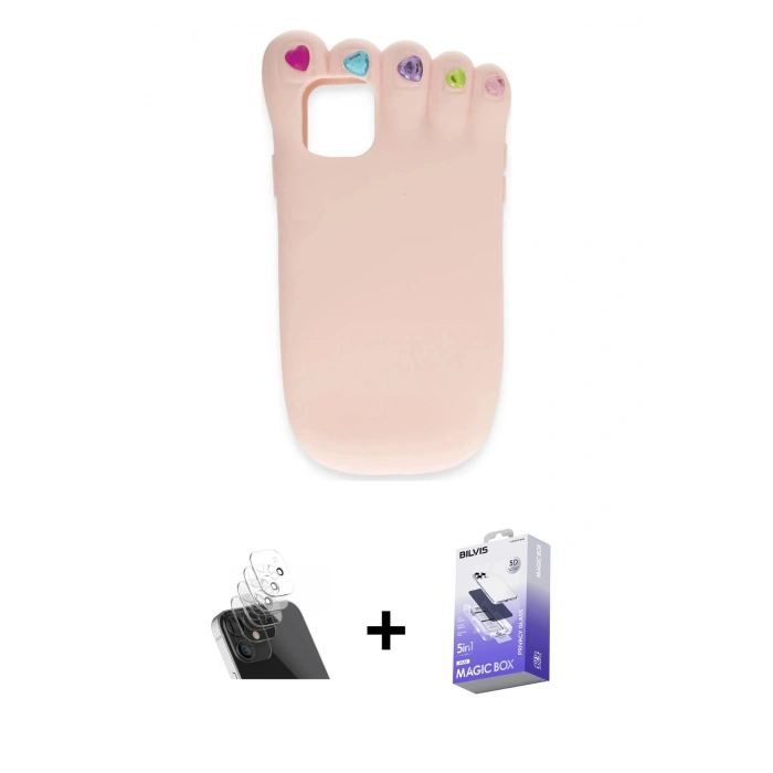 MARSİLYAN™- iPhone 11 Kılıf Akış Yansıma - Siyah Bilvis 5in1 5D Magic Hayalet Cam Ekran Koruyucu + Kamera Lens Koruma Cam - SF