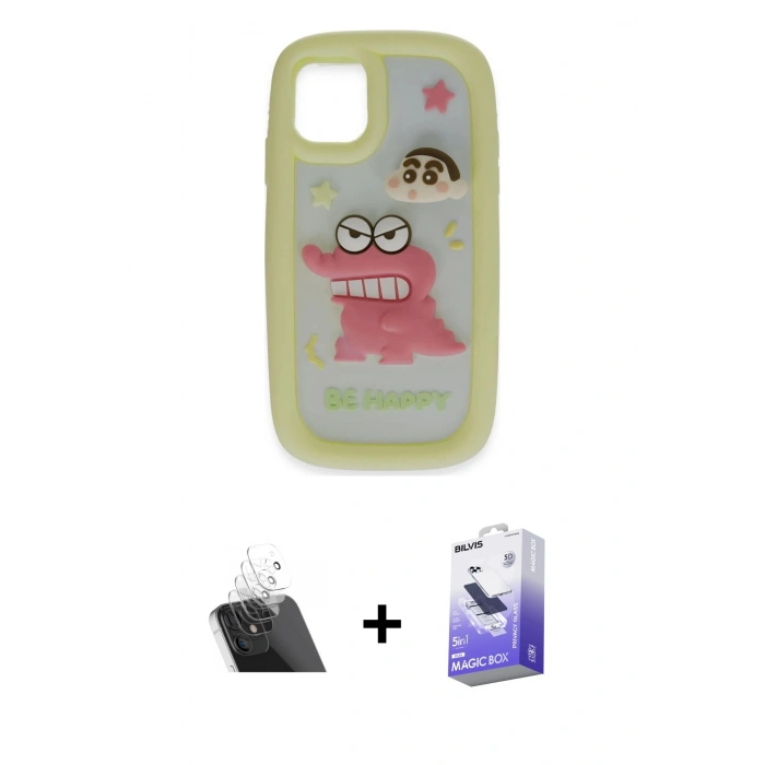 MARSİLYAN™- iPhone 11 Kılıf Akış Yansıma - Siyah Bilvis 5in1 5D Magic Hayalet Cam Ekran Koruyucu + Kamera Lens Koruma Cam - SF