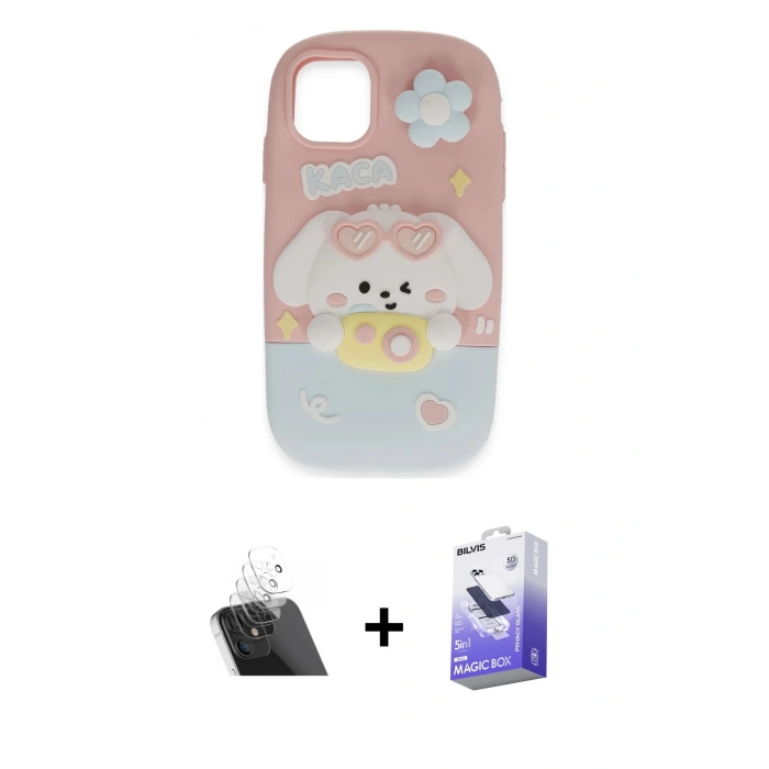 MARSİLYAN™- iPhone 11 Kılıf Akış Yansıma - Siyah Bilvis 5in1 5D Magic Hayalet Cam Ekran Koruyucu + Kamera Lens Koruma Cam - SF