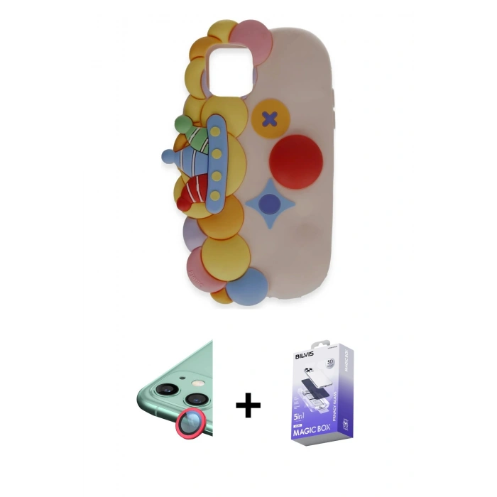 MARSİLYAN™- iPhone 11 Kılıf Akış Yansıma - Siyah Bilvis 5in1 5D Magic Hayalet Cam Ekran Koruyucu + Raze Metal Kamera Lens - KI