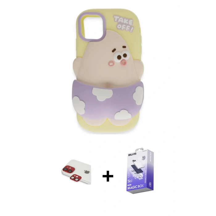 MARSİLYAN™- iPhone 11 Kılıf Akış Yansıma - Siyah Bilvis 5in1 5D Magic Hayalet Cam Ekran Koruyucu + Kırmızı Pers Alüminyum Kamera Lens