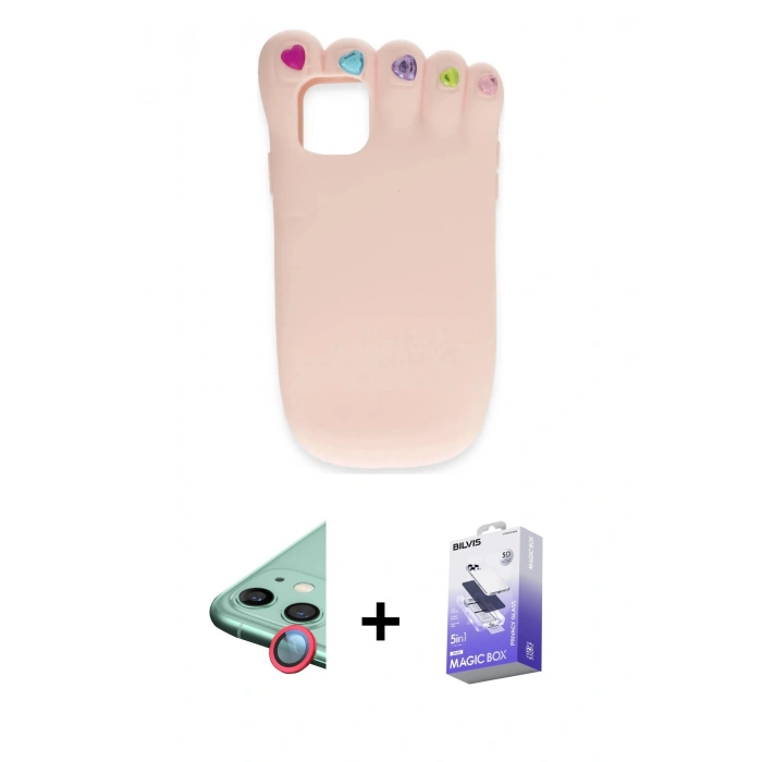 MARSİLYAN™- iPhone 11 Kılıf Akış Yansıma - Siyah Bilvis 5in1 5D Magic Hayalet Cam Ekran Koruyucu + Raze Metal Kamera Lens - KI