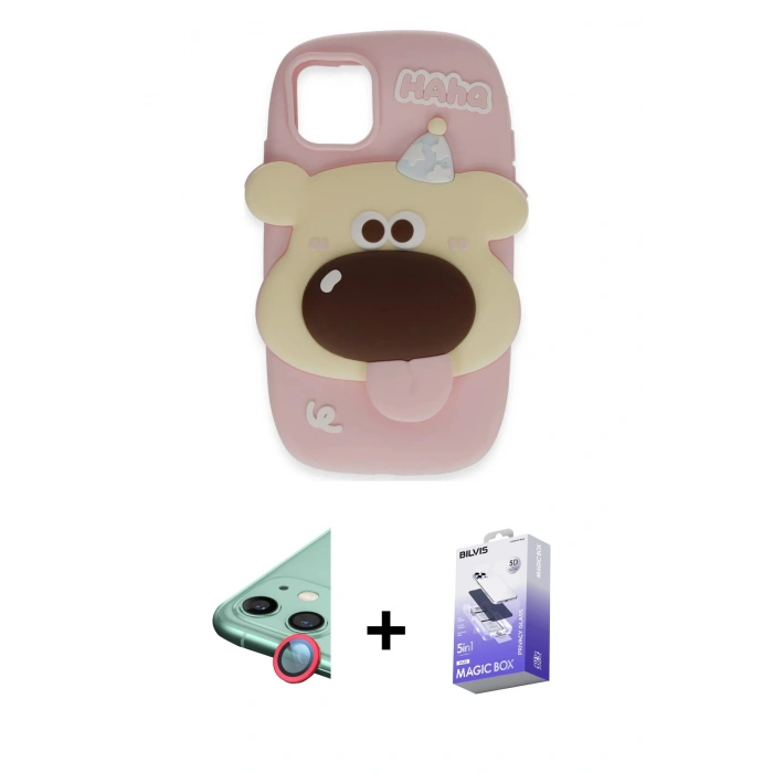 MARSİLYAN™- iPhone 11 Kılıf Akış Yansıma - Siyah Bilvis 5in1 5D Magic Hayalet Cam Ekran Koruyucu + Raze Metal Kamera Lens - KI