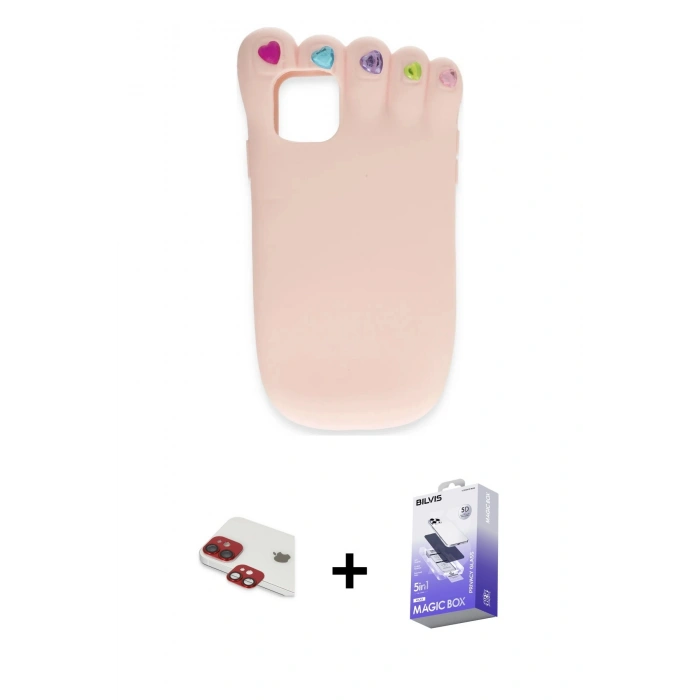 MARSİLYAN™- iPhone 11 Kılıf Akış Yansıma - Siyah Bilvis 5in1 5D Magic Hayalet Cam Ekran Koruyucu + Kırmızı Pers Alüminyum Kamera Lens
