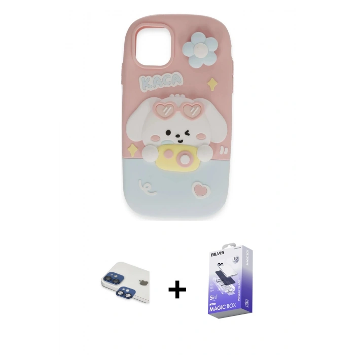 MARSİLYAN™- iPhone 11 Kılıf Akış Yansıma - Siyah Bilvis 5in1 5D Magic Hayalet Cam Ekran Koruyucu + Pers Alüminyum Kamera Lens - LT