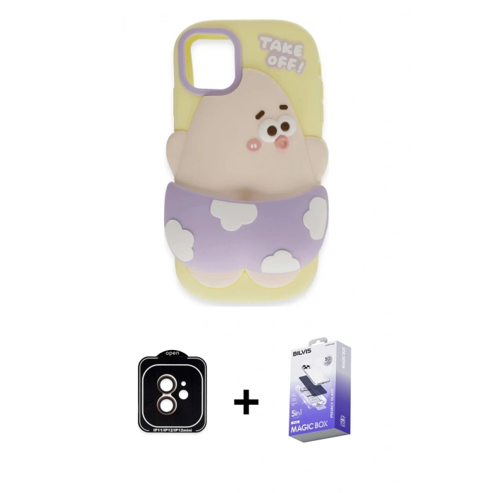 MARSİLYAN™- iPhone 11 Kılıf Akış Yansıma - Siyah Bilvis 5in1 5D Magic Hayalet Cam Ekran Koruyucu + PVD Metal Kamera Lens - TU
