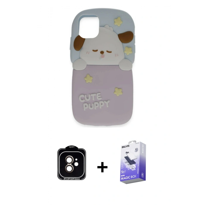 MARSİLYAN™- iPhone 11 Kılıf Akış Yansıma - Siyah Bilvis 5in1 5D Magic Hayalet Cam Ekran Koruyucu + PVD Metal Kamera Lens - TU