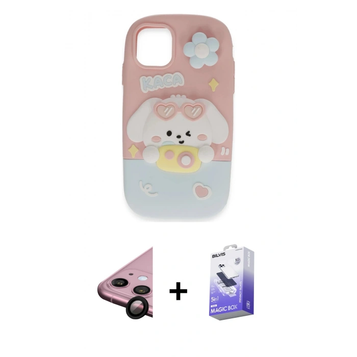 MARSİLYAN™- iPhone 11 Kılıf Akış Yansıma - Siyah Bilvis 5in1 5D Magic Hayalet Cam Ekran Koruyucu + Raze Metal Kamera Lens - SH