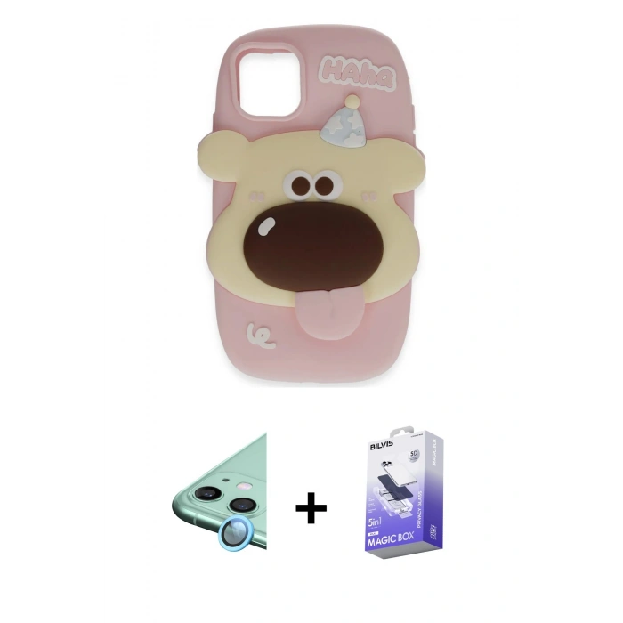 MARSİLYAN™- iPhone 11 Kılıf Akış Yansıma - Siyah Bilvis 5in1 5D Magic Hayalet Cam Ekran Koruyucu + Raze Metal Kamera Lens - MI