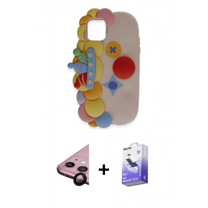 MARSİLYAN™- iPhone 11 Kılıf Akış Yansıma - Siyah Bilvis 5in1 5D Magic Hayalet Cam Ekran Koruyucu + Raze Metal Kamera Lens - SH
