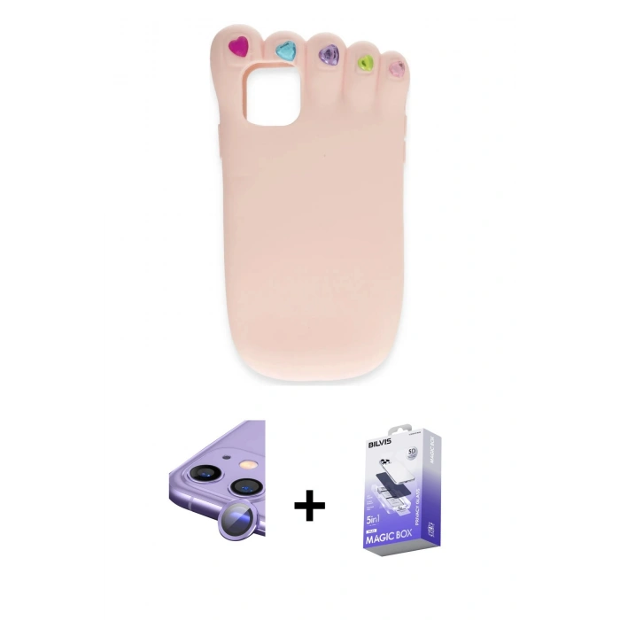 MARSİLYAN™- iPhone 11 Kılıf Akış Yansıma - Siyah Bilvis 5in1 5D Magic Hayalet Cam Ekran Koruyucu + Raze Metal Kamera Lens - MR