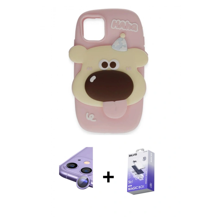 MARSİLYAN™- iPhone 11 Kılıf Akış Yansıma - Siyah Bilvis 5in1 5D Magic Hayalet Cam Ekran Koruyucu + Raze Metal Kamera Lens - MR