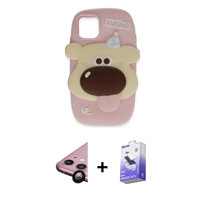 MARSİLYAN™- iPhone 11 Kılıf Akış Yansıma - Siyah Bilvis 5in1 5D Magic Hayalet Cam Ekran Koruyucu + Raze Metal Kamera Lens - SH