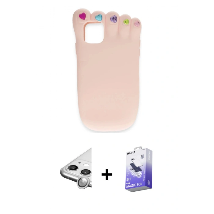 MARSİLYAN™- iPhone 11 Kılıf Akış Yansıma - Siyah Bilvis 5in1 5D Magic Hayalet Cam Ekran Koruyucu + Raze Metal Kamera Lens - GS