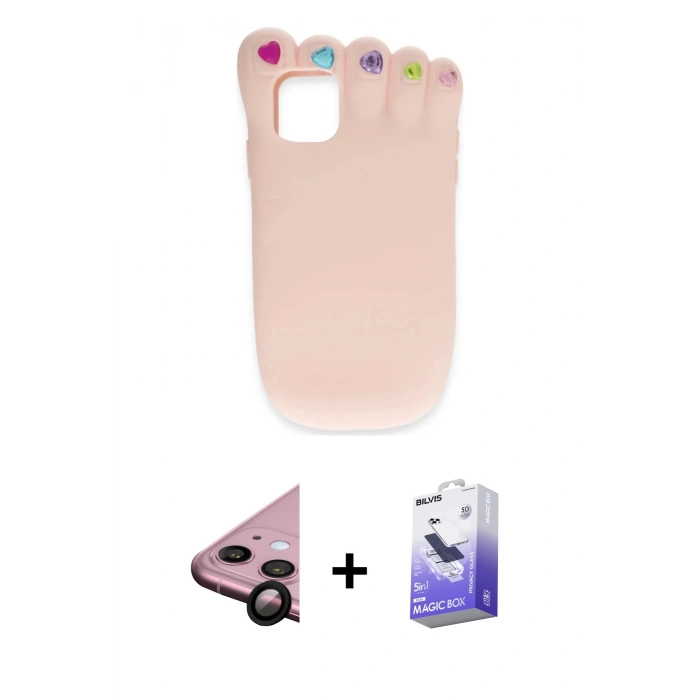 MARSİLYAN™- iPhone 11 Kılıf Akış Yansıma - Siyah Bilvis 5in1 5D Magic Hayalet Cam Ekran Koruyucu + Raze Metal Kamera Lens - SH