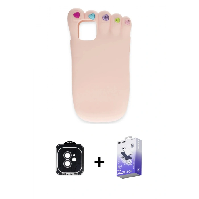 MARSİLYAN™- iPhone 11 Kılıf Akış Yansıma - Siyah Bilvis 5in1 5D Magic Hayalet Cam Ekran Koruyucu + PVD Metal Kamera Lens - SH
