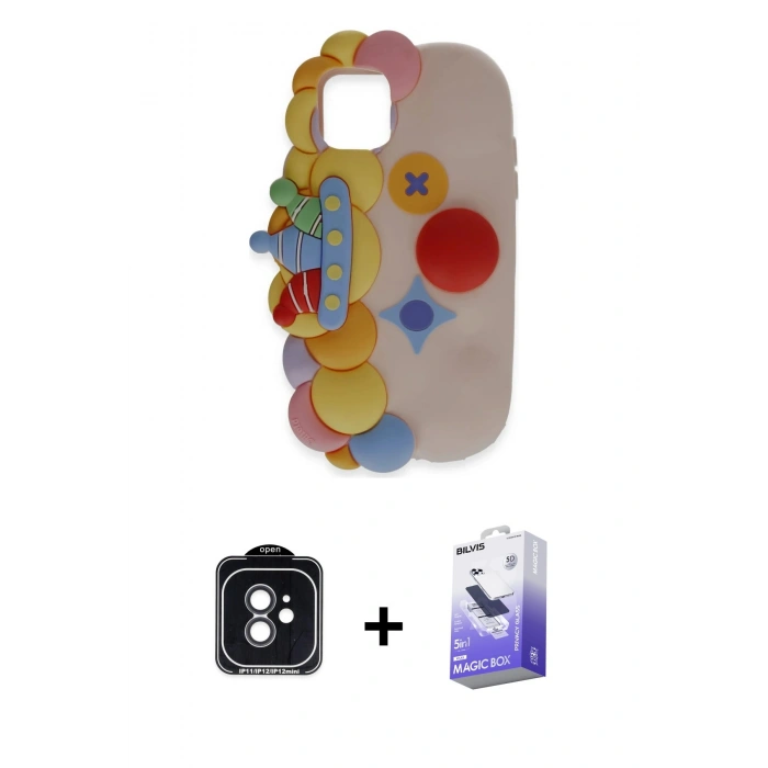 MARSİLYAN™- iPhone 11 Kılıf Akış Yansıma - Siyah Bilvis 5in1 5D Magic Hayalet Cam Ekran Koruyucu + PVD Metal Kamera Lens - SH