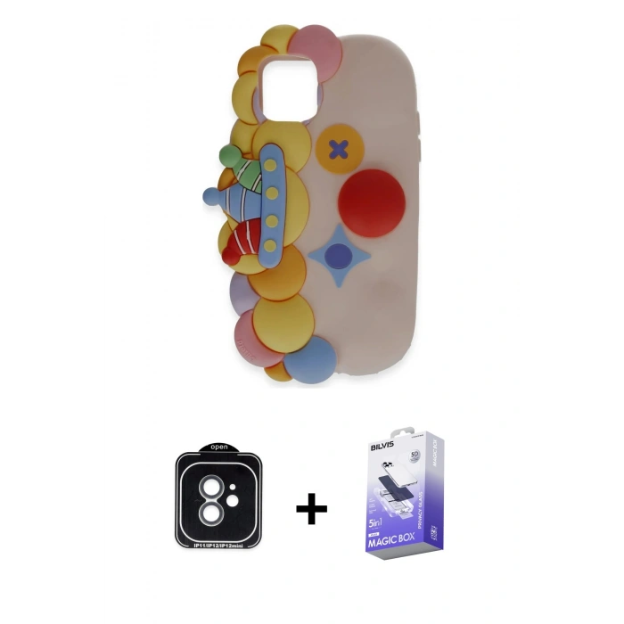 MARSİLYAN™- iPhone 11 Kılıf Akış Yansıma - Siyah Bilvis 5in1 5D Magic Hayalet Cam Ekran Koruyucu + PVD Metal Kamera Lens - YL