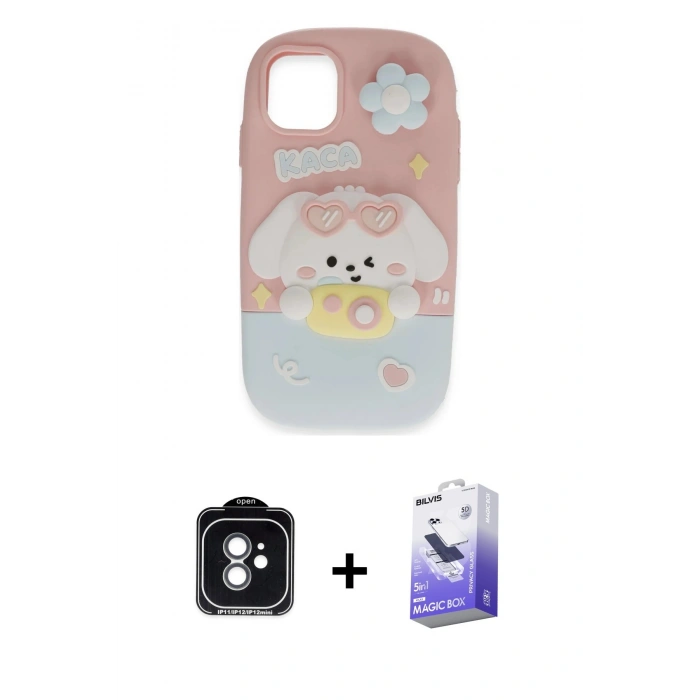 MARSİLYAN™- iPhone 11 Kılıf Akış Yansıma - Siyah Bilvis 5in1 5D Magic Hayalet Cam Ekran Koruyucu + PVD Metal Kamera Lens - YL