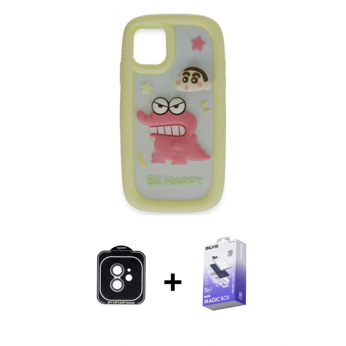 MARSİLYAN™- iPhone 11 Kılıf Akış Yansıma - Siyah Bilvis 5in1 5D Magic Hayalet Cam Ekran Koruyucu + PVD Metal Kamera Lens - YL