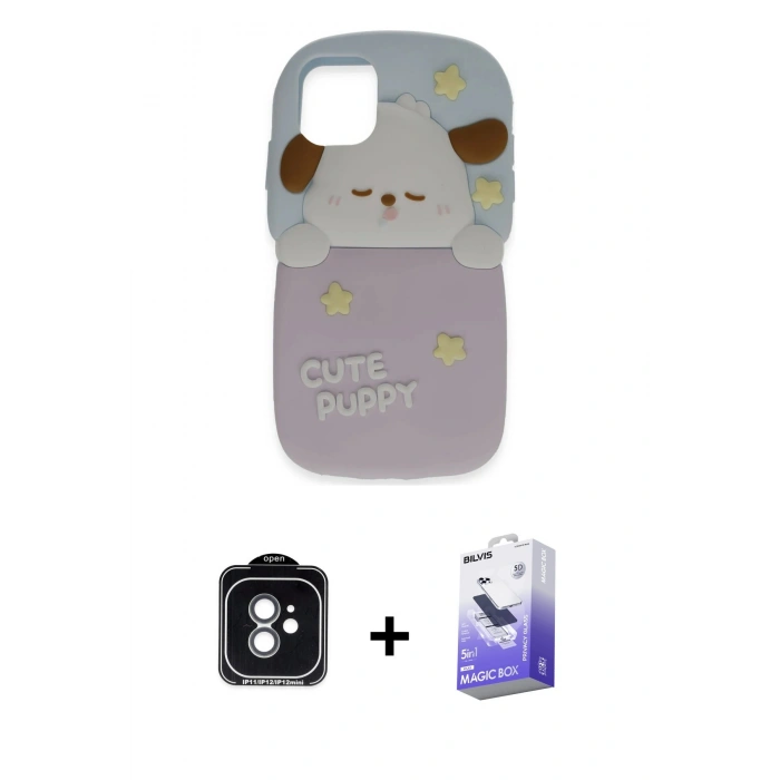 MARSİLYAN™- iPhone 11 Kılıf Akış Yansıma - Siyah Bilvis 5in1 5D Magic Hayalet Cam Ekran Koruyucu + PVD Metal Kamera Lens - YL