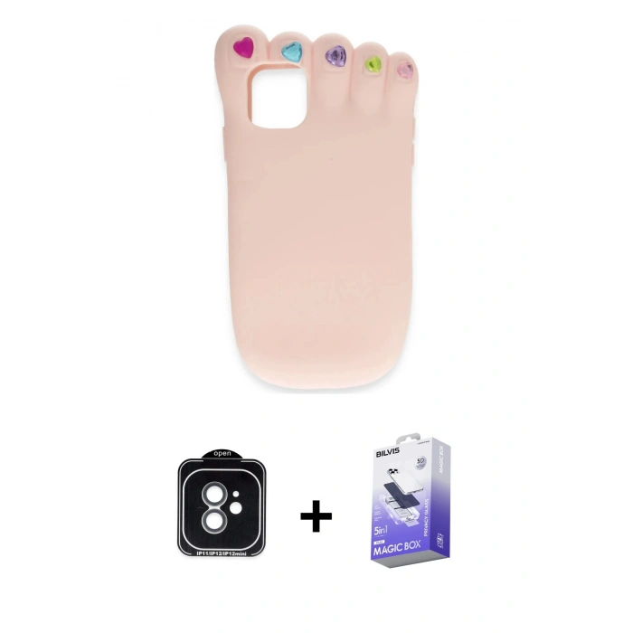 MARSİLYAN™- iPhone 11 Kılıf Akış Yansıma - Siyah Bilvis 5in1 5D Magic Hayalet Cam Ekran Koruyucu + PVD Metal Kamera Lens - YL