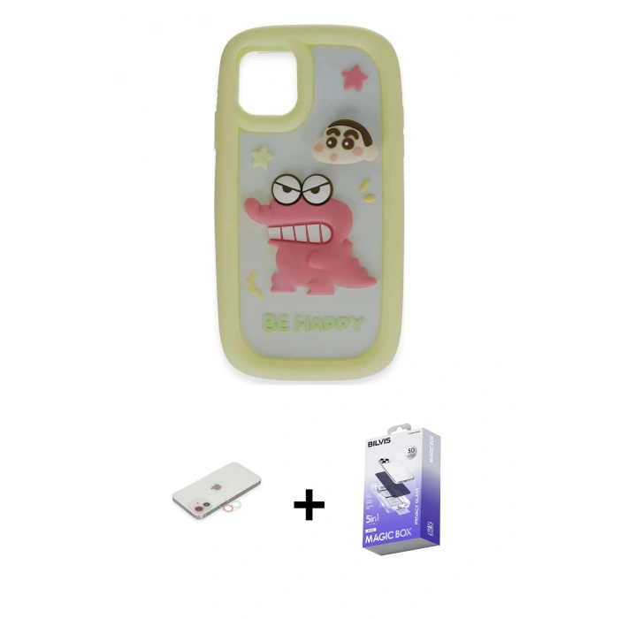 MARSİLYAN™- iPhone 11 Kılıf Akış Yansıma - Siyah Bilvis 5in1 5D Magic Hayalet Cam Ekran Koruyucu + Yeşil Renkli Kamera Lens Koruma Cam