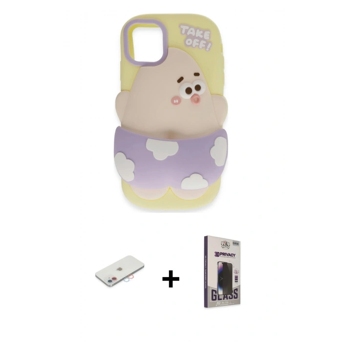 MARSİLYAN™- iPhone 11 Kılıf Akış Yansıma - Siyah Bilvis Hayalet Cam Ekran Koruyucu + Renkli Kamera Lens Koruma Cam - PE