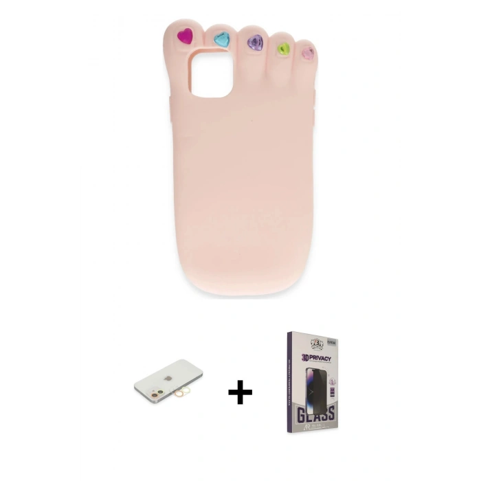 MARSİLYAN™- iPhone 11 Kılıf Akış Yansıma - Siyah Bilvis Hayalet Cam Ekran Koruyucu + Renkli Kamera Lens Koruma Cam - SI