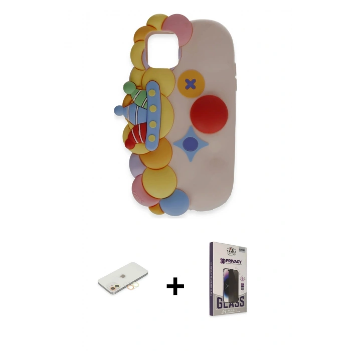 MARSİLYAN™- iPhone 11 Kılıf Akış Yansıma - Siyah Bilvis Hayalet Cam Ekran Koruyucu + Renkli Kamera Lens Koruma Cam - SI