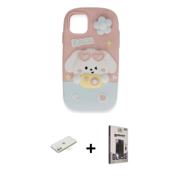 MARSİLYAN™- iPhone 11 Kılıf Akış Yansıma - Siyah Bilvis Hayalet Cam Ekran Koruyucu + Renkli Kamera Lens Koruma Cam - SI