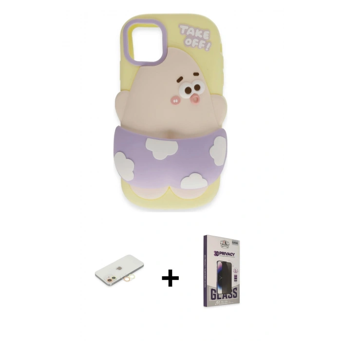 MARSİLYAN™- iPhone 11 Kılıf Akış Yansıma - Siyah Bilvis Hayalet Cam Ekran Koruyucu + Renkli Kamera Lens Koruma Cam - SI