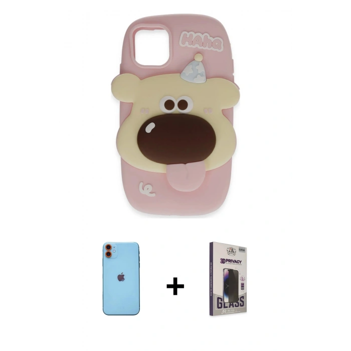 MARSİLYAN™- iPhone 11 Kılıf Akış Yansıma - Siyah Bilvis Hayalet Cam Ekran Koruyucu + Neon Fosforlu Kamera Lens - TU