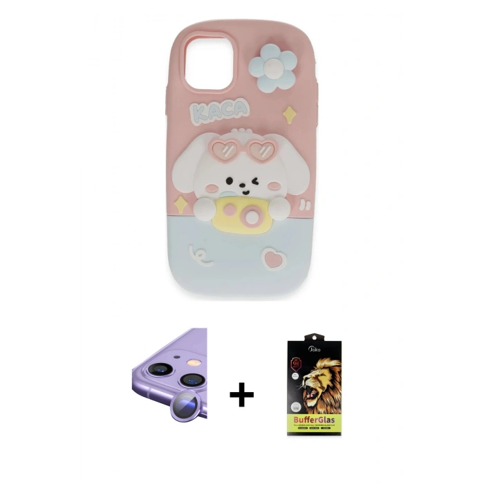 MARSİLYAN™- iPhone 11 Kılıf Akış Yansıma - Siyah Buffer Cam Ekran Koruyucu + Raze Metal Kamera Lens - MR