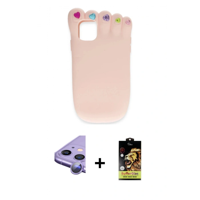 MARSİLYAN™- iPhone 11 Kılıf Akış Yansıma - Siyah Buffer Cam Ekran Koruyucu + Raze Metal Kamera Lens - MR