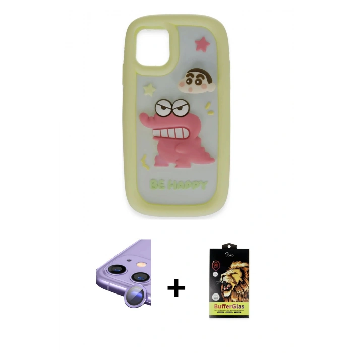 MARSİLYAN™- iPhone 11 Kılıf Akış Yansıma - Siyah Buffer Cam Ekran Koruyucu + Raze Metal Kamera Lens - MR