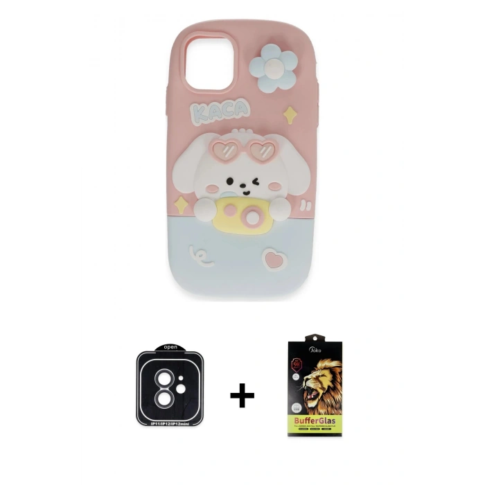 MARSİLYAN™- iPhone 11 Kılıf Akış Yansıma - Siyah Buffer Cam Ekran Koruyucu + PVD Metal Kamera Lens - SH