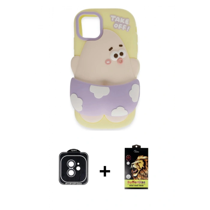 MARSİLYAN™- iPhone 11 Kılıf Akış Yansıma - Siyah Buffer Cam Ekran Koruyucu + PVD Metal Kamera Lens - SH
