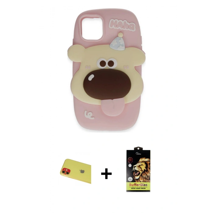 MARSİLYAN™- iPhone 11 Kılıf Akış Yansıma - Siyah Buffer Cam Ekran Koruyucu + Rainbow Kamera Lens Koruma Cam - KI