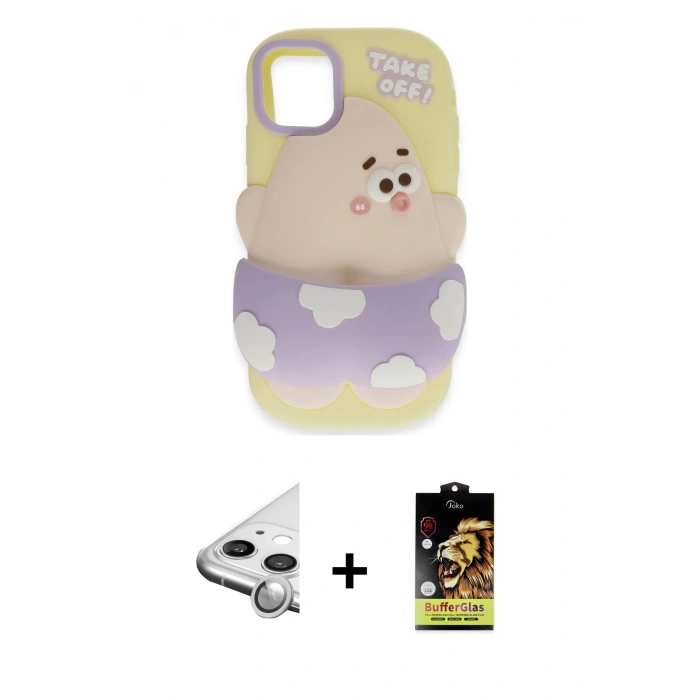 MARSİLYAN™- iPhone 11 Kılıf Akış Yansıma - Siyah Buffer Cam Ekran Koruyucu + Raze Metal Kamera Lens - GS