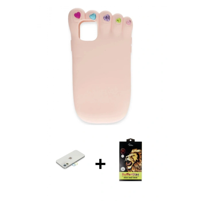 MARSİLYAN™- iPhone 11 Kılıf Akış Yansıma - Siyah Buffer Cam Ekran Koruyucu + Renkli Kamera Lens Koruma Cam - SI