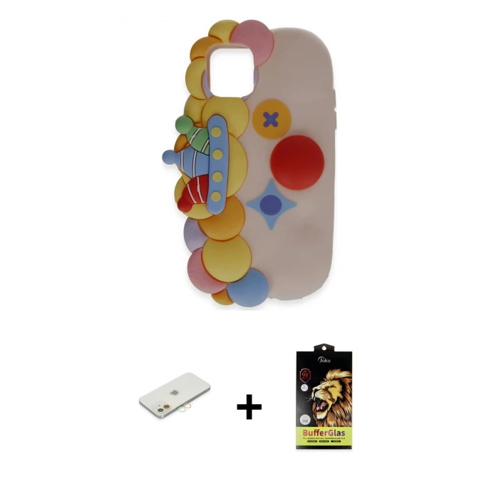 MARSİLYAN™- iPhone 11 Kılıf Akış Yansıma - Siyah Buffer Cam Ekran Koruyucu + Renkli Kamera Lens Koruma Cam - TU
