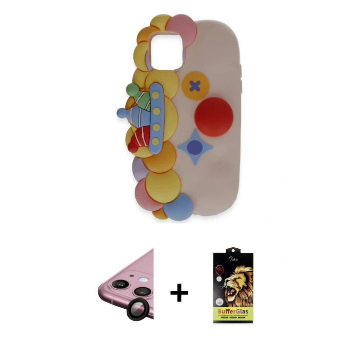MARSİLYAN™- iPhone 11 Kılıf Akış Yansıma - Siyah Buffer Cam Ekran Koruyucu + Raze Metal Kamera Lens - SH