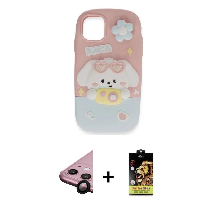 MARSİLYAN™- iPhone 11 Kılıf Akış Yansıma - Siyah Buffer Cam Ekran Koruyucu + Raze Metal Kamera Lens - SH