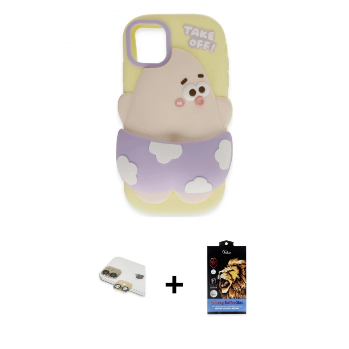 MARSİLYAN™- iPhone 11 Kılıf Akış Yansıma - Siyah Buffer Hayalet Cam Ekran Koruyucu + Gold Pers Alüminyum Kamera Lens