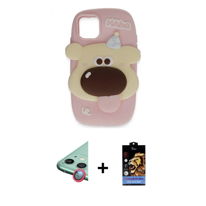 MARSİLYAN™- iPhone 11 Kılıf Akış Yansıma - Siyah Buffer Hayalet Cam Ekran Koruyucu + Raze Metal Kamera Lens - KI