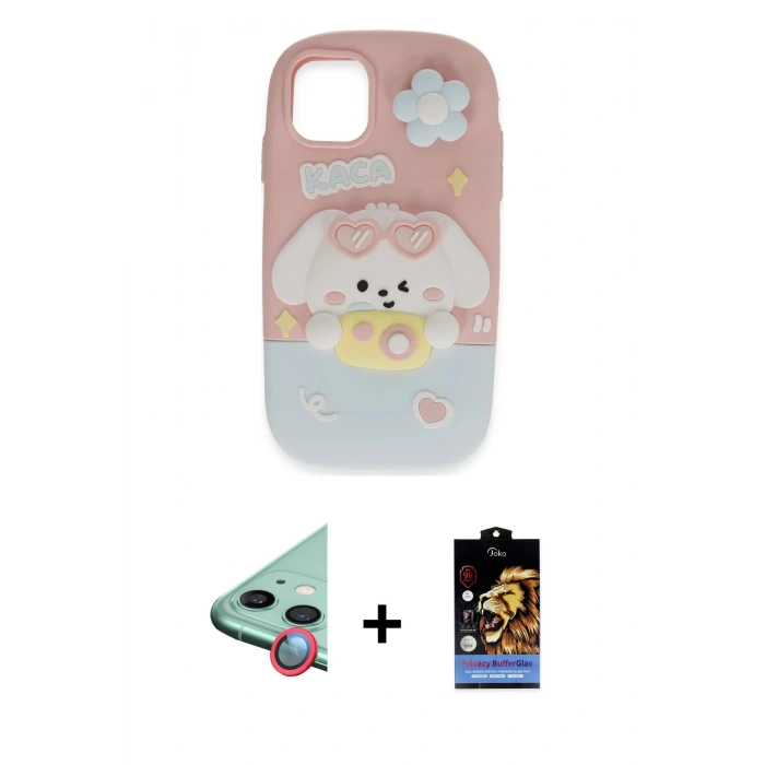 MARSİLYAN™- iPhone 11 Kılıf Akış Yansıma - Siyah Buffer Hayalet Cam Ekran Koruyucu + Raze Metal Kamera Lens - KI