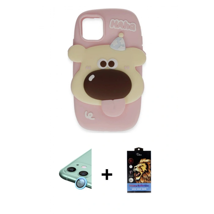 MARSİLYAN™- iPhone 11 Kılıf Akış Yansıma - Siyah Buffer Hayalet Cam Ekran Koruyucu + Raze Metal Kamera Lens - MI