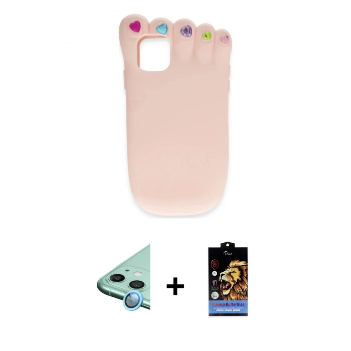 MARSİLYAN™- iPhone 11 Kılıf Akış Yansıma - Siyah Buffer Hayalet Cam Ekran Koruyucu + Raze Metal Kamera Lens - MI