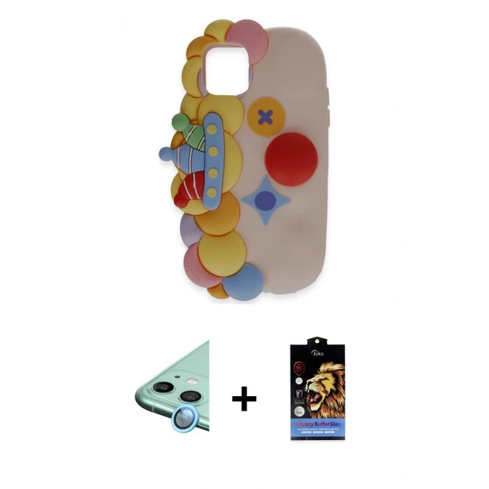MARSİLYAN™- iPhone 11 Kılıf Akış Yansıma - Siyah Buffer Hayalet Cam Ekran Koruyucu + Raze Metal Kamera Lens - MI